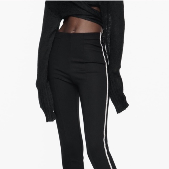 Zara Pants - Zara Black Rhinestone Side Edging Slim Stretch Ponte Pants, Inseam 27, NWOT